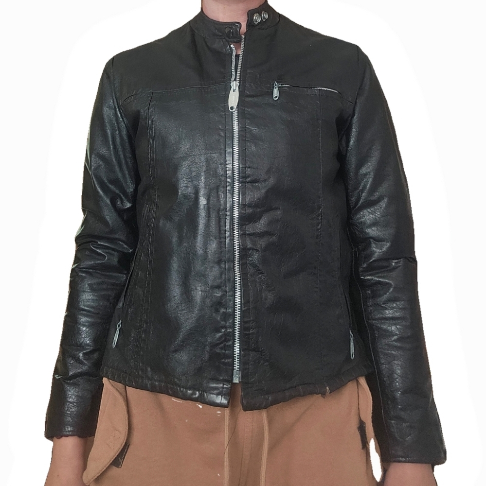 Cosa Nova Black Leather Moto Jacket Insulated Biker Coat Size Small Medium